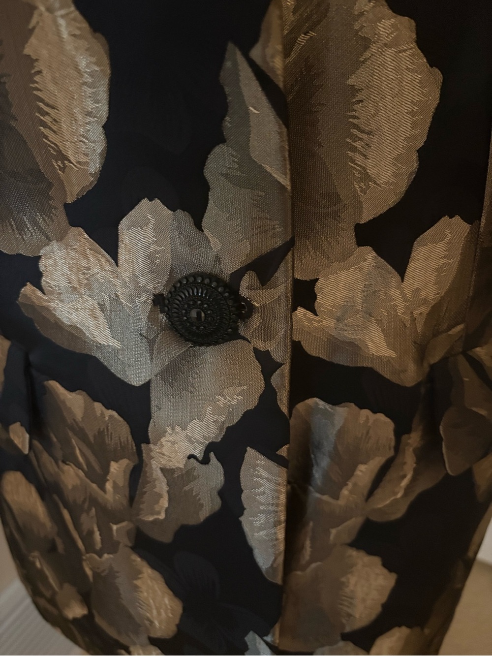 Kasper Black Blazer with Metallic Gold Floral Jacquard